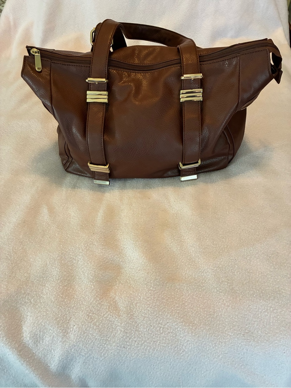 harming Charlie Brown Faux Leather Large Satchel Shoulder Bag Gold Hardware